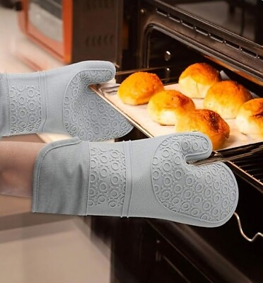 #ad 2Pcs Silicone Oven Gloves Waterproof Heat Resistant Non Slip Mitts Cooking BBQ $6.99