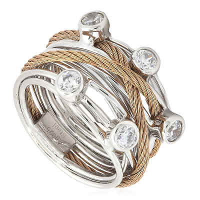 #ad Charriol Tango White CZ Stones Steel Rose PVD Cable Ring $102.28