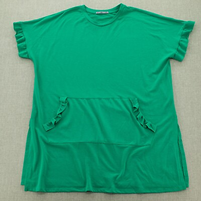 #ad Femme by Tresics Womens Top Shirt Pocket Crew Neck Cap Sleeve Stretch Green 3X $19.49