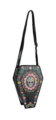 #ad Day of the Dead Sugar Skull Coffin Shaped Mini Backpack Crossbody Purse $29.99