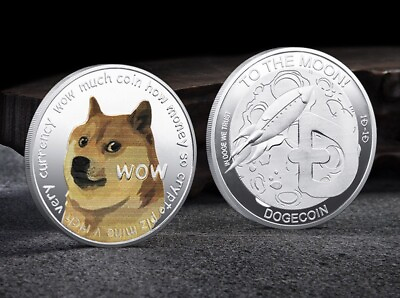 #ad DOGE Dogecoin To The Moon Crypto Silver Plated Colorized Printed Coin $14.95