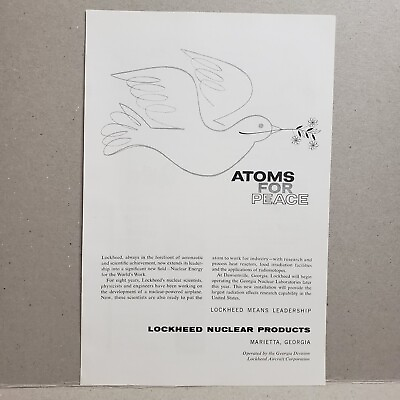 #ad 1958 Lockheed Nuclear Products Print Ad Marietta Georgia Atoms For Peace $7.57