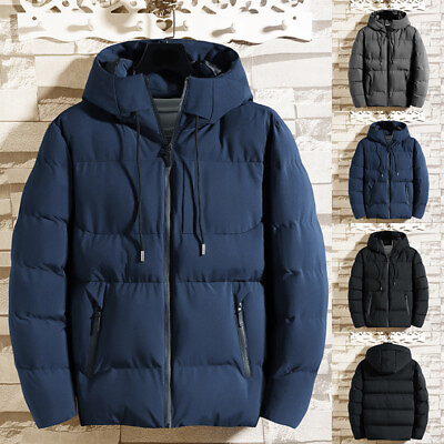 #ad Men Winter Warm Duck Down Jacket Snow Thick Hooded Puffer Coat Quilted Parka Ḿ $26.67