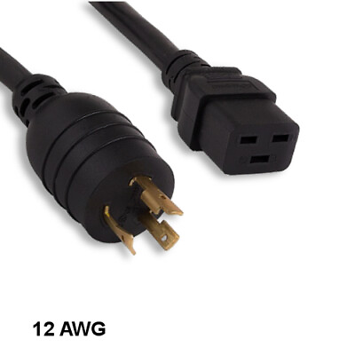 #ad KNTK 6#x27; AC Power Cable NEMA L6 20P Locking to IEC 60320 C19 12AWG 20A 250V SJT $23.36