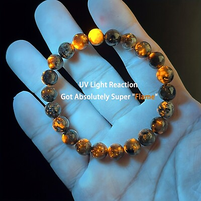 #ad Flame Stone Bracelet Natural Yooperlite Stone Stretch Bracelet UV Reactive $11.50