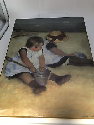 #ad Vintage Mary Cassatt Children Playing On the Beach Board Print 1970 9 Inch By 12 $10.00