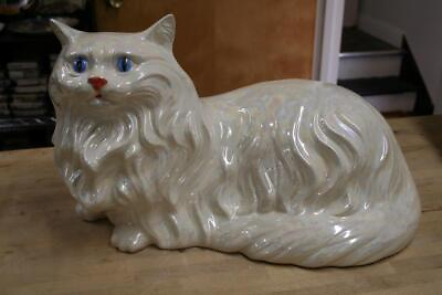 #ad Gorgeous Vintage Pearlescent Iridescent Ceramic Large White Persian Cat 16quot; $50.00