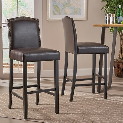 #ad Auburn 30 Inch Brown Leather Backed Barstool Set of 2 $257.06