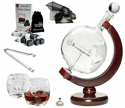 #ad 50 Oz #x27;Plane#x27; Handmade Whisky Etched Globe Decanter Mega Set with Globe Glasses $109.99