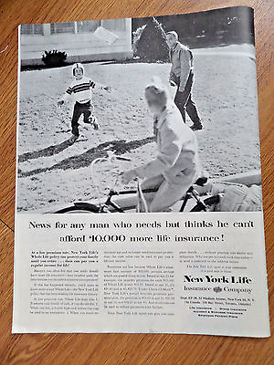 #ad 1958 New York Life Insurance Ad News for any Man who Needs Afford $10000 Life $4.00