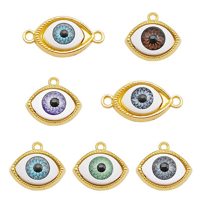 #ad 7PCS Gold Plated Assorted Evil Eye Colorful Pupil Charms Pendant Jewelry Crafts $2.84