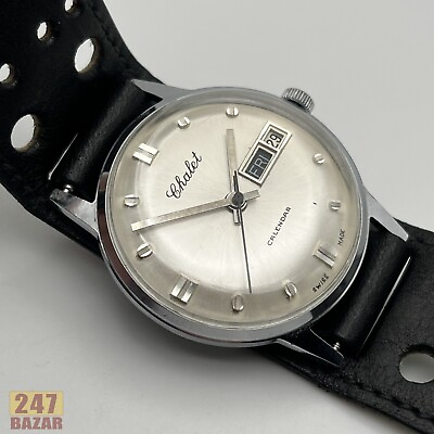 #ad Vintage Chalet Day Date Calendar Men#x27;s Watch Swiss Made Manual Wind Runs Good $80.00