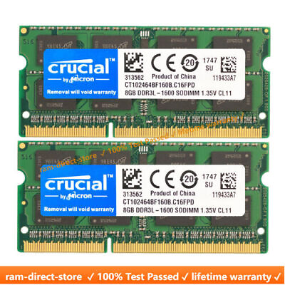 Crucial DDR3 16GB 1600 2x 8GB PC3 12800 Laptop SODIMM Memory RAM PC3L 16G DDR3L $22.80