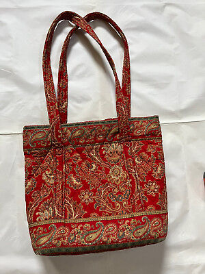 #ad VINTAGE Vera Bradley Villager Tote Bag “Windsor 1995” Pattern RETIRED Red Corner $39.97