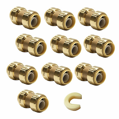 #ad EFIELD 10 PCS 1 2quot; X 1 2quot; PUSH FIT COUPLINGS BRASS FITTINGS WITH Clip NO LEAD $22.88