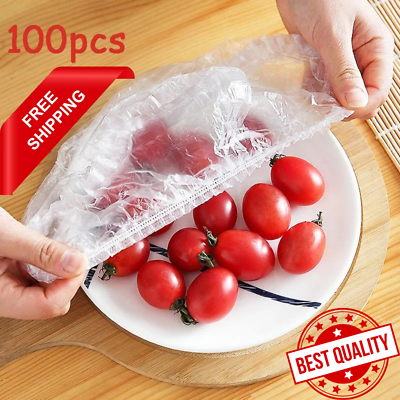 #ad Food Elastic Wrap Plastic Covers Bowl Cover Reusable Storage Disposable 100pcs $3.89