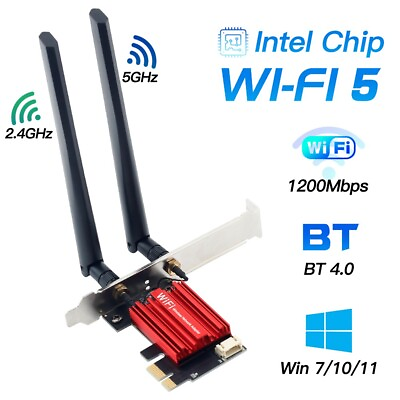#ad #ad WiFi 5 Card Dual Band 1200Mbps 802.11AC BT 4.0 PCI E Network Adapter for Windows $12.79