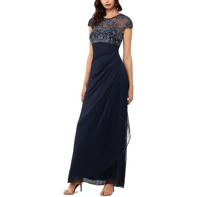 #ad Xscape Womens Navy Beaded Maxi Special Occasion Evening Dress Gown 12 BHFO 0106 $51.99