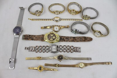 #ad 14 Vintage Ladies Watch Wristwatch Lot Gold Tone Waltham Jaclyn Smith Frondini $27.99
