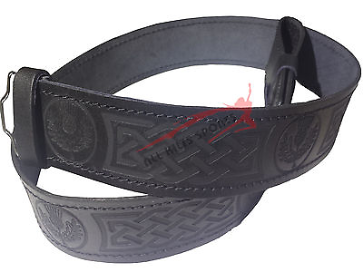 #ad Scottish Highlander Black Leather Embossed Thistle Kilt Belt $14.82