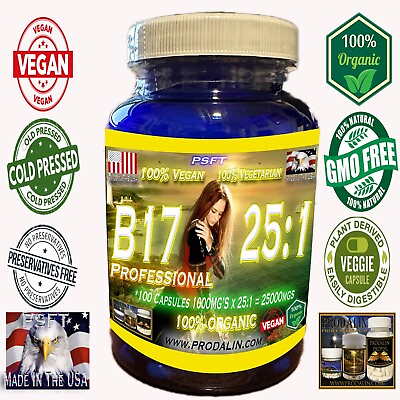 #ad Plant Derived Vegan Organic Vitamin B17 Chemical Free 1000mg X 100 Apricot Capsu $27.00