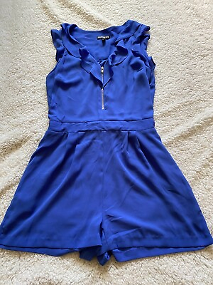 #ad Express Women Front Zip Sleeveless Mini Skirt Dress Blue Size 6 $17.99
