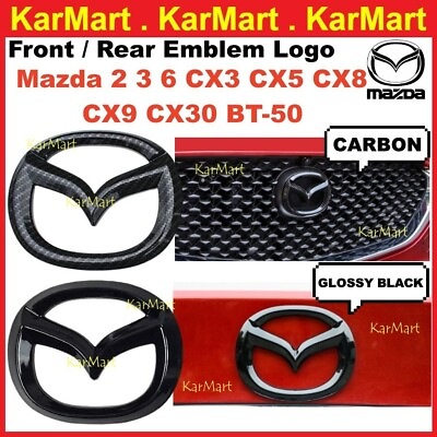 #ad for Mazda Front Grille Rear Trunk Glossy Black Carbon Emblem Cover 3D Garnish $22.30