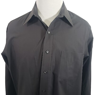 #ad Stafford Dress Shirt Men#x27;s Size 17 33 Black Solid Wrinkle Free Long Sleeve $15.26