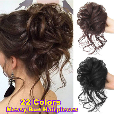 #ad Messy Bun Hair Piece Updo Super Long Tousled Extensions Bun Curly Wavy Ponytail $7.43