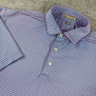 #ad Peter Millar Shirt Men L Blue Pink Summer Comfort Golf Polo Performance Stretch $15.99