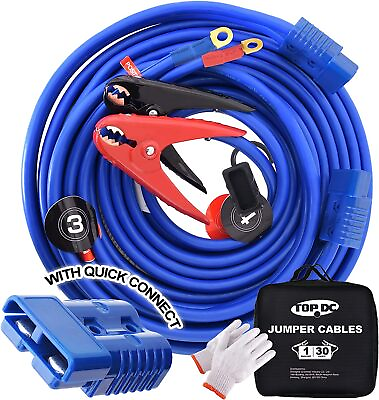 #ad TOPDC Jumper Cables w Quick Connect Plug 1 Gauge 25 ft 700Amp Heavy Duty Cable $59.99