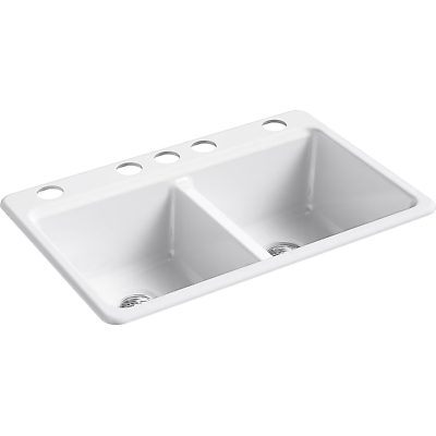 #ad Kohler K 8679 5UA3 0 Riverby 33quot; Undermount Double Basin Cast Iron Kitchen Sink $1075.00