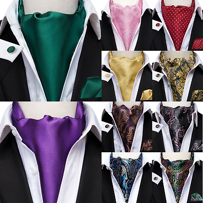#ad Violet Paisley Mens Silk Ascot Cravat Tie Scarf Handkerchief Cufflinks Set $12.99