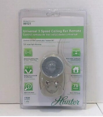 #ad NEW Hunter 99121 Universal 3 Speed Ceiling Fan Remote Control Light Dimming $42.00