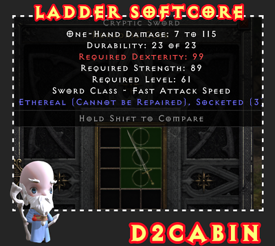 #ad Diablo 2R SC💥Ladder💥ETH 3 OS Cryptic Sword💥PC SWITCH PS AU $2.00