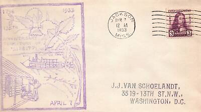#ad 135th ANNIVERSARY OF THE TERRITORY OF MISSISSIPPI 1796 1933 CACHET COVER JACKSON $6.55