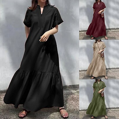 #ad Women Dress Summer Bohemian Style Blouse Long Skirt Casual V Neck A Line Layered $29.94