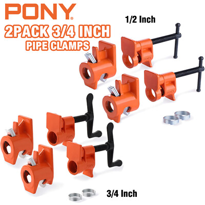 #ad PONY 2 Pack Pipe Clamps 52 Wood Gluing Pipe Clamp Fixture Black Pipe 1 2quot; 3 4quot; $33.99