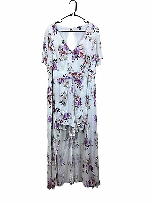 #ad Torrid White Floral Print Midi Walk Through Romper Dress Size 16 Short Sleeve $39.99