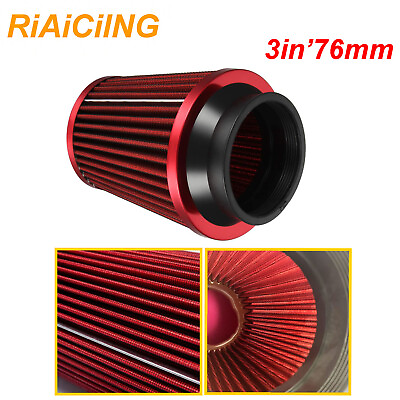#ad Red 3quot; 76mm High Flow Cold Air Intake Cone Replacement Dry Filter Universal USA $13.86