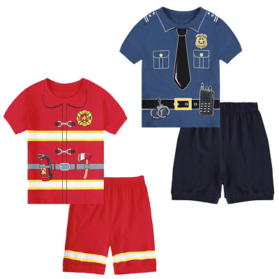 #ad Kid Boy Pajamas Fireman Pyjamas Child Police Cosplay PJS Role Play Party Costume $12.99