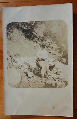 #ad miner#x27;s wife with plate of food Oregon real photo postcard $3.00