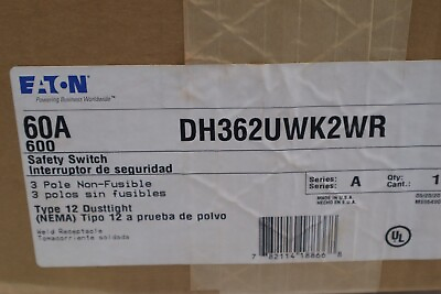 #ad NEW Eaton DH362UWK2WR 60A 3P HD NON FUSIBLE SAFETY SWITCH W CROUSE STOCK W 73 $5119.20
