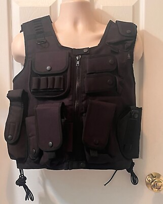 #ad UTG Tactical Vest Black w Pistol Holster Pouches amp; Cartridge Holders Airsoft $29.00