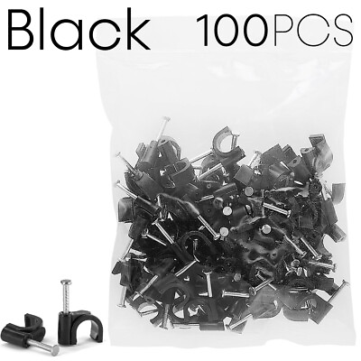#ad 100pcs Round Cable Clips 8mm Coaxial Cord Tie Holder Speaker Wire Clip Tacks $8.49