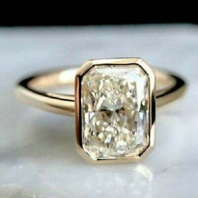 #ad 3.12Ct Radiant Cut Diamond Bezel Wedding Engagement Ring 14K Yellow Gold Finish $68.47