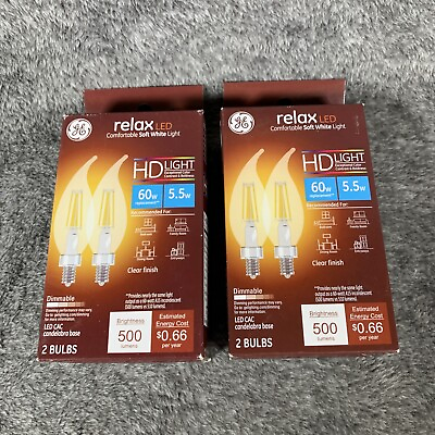 #ad GE Relax Led Soft White HD Light 60w 5.5w 500 Lumens Dimmable 2 Pack $15.99
