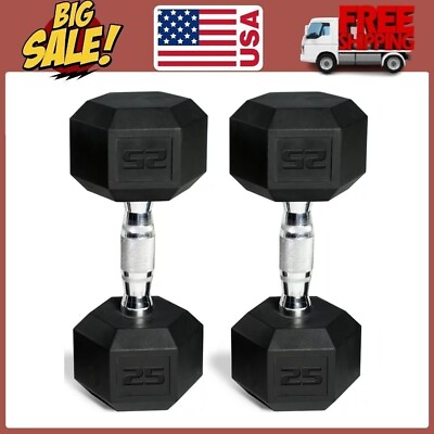#ad CAP Barbell 25lb Coated Rubber Hex Dumbbell 2 Packs $49.86