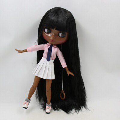 #ad 12quot; Blythe doll Nude super black skin black hair African shiny face joint body $81.99