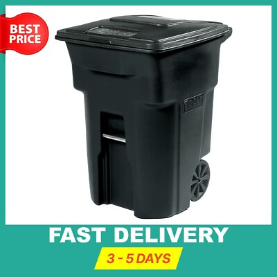 #ad Toter 96 Gallons Black Plastic Wheeled Trash Can with Lid Outdoor $95.21